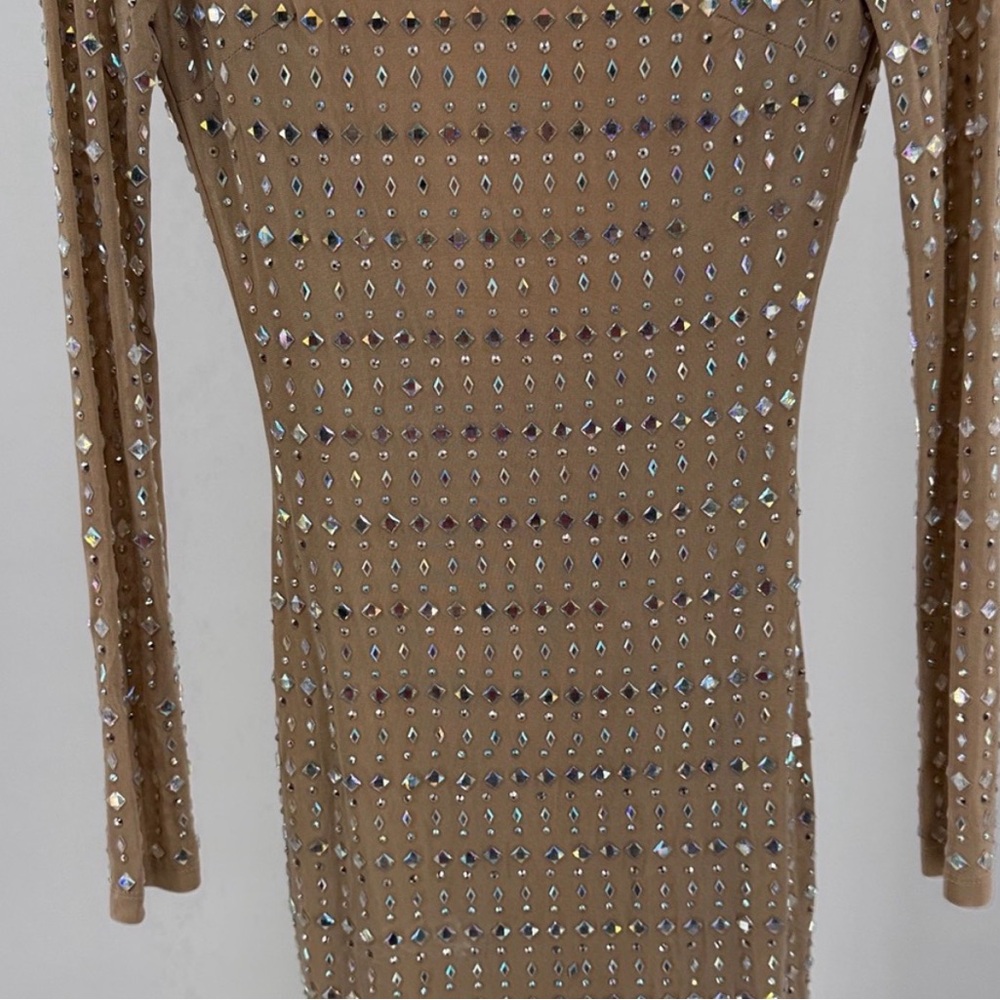 Fashion Nova Beige Long Sleeve Dress